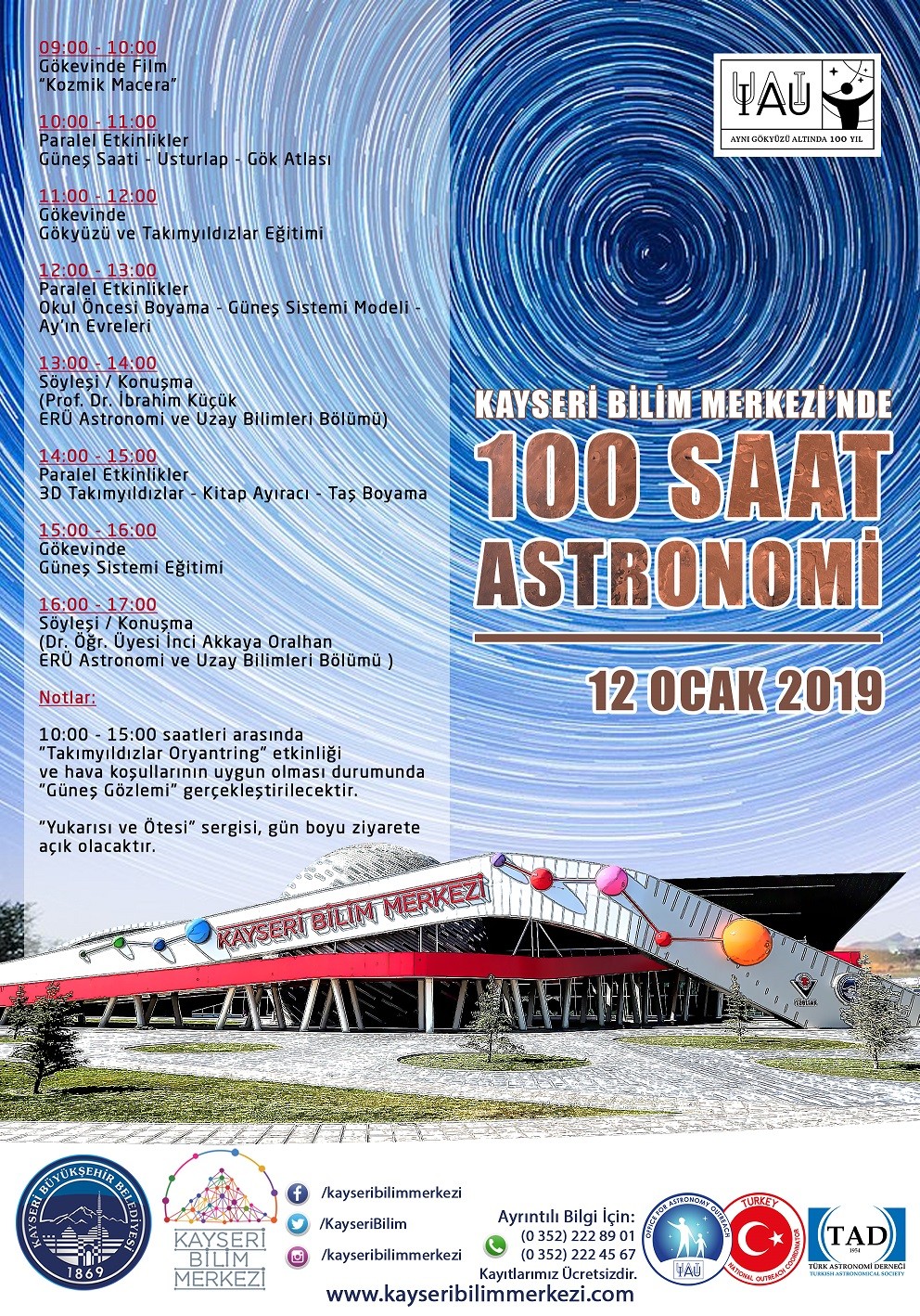 Kayseri Bilim Merkezinde 100 saat astronomi
