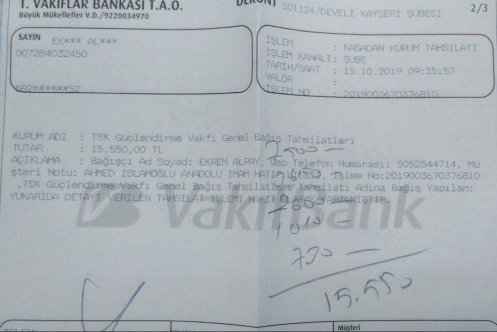 MEHMETÇİĞE DESTEK KERMESİNDE 15.550 TL TOPLANDI!