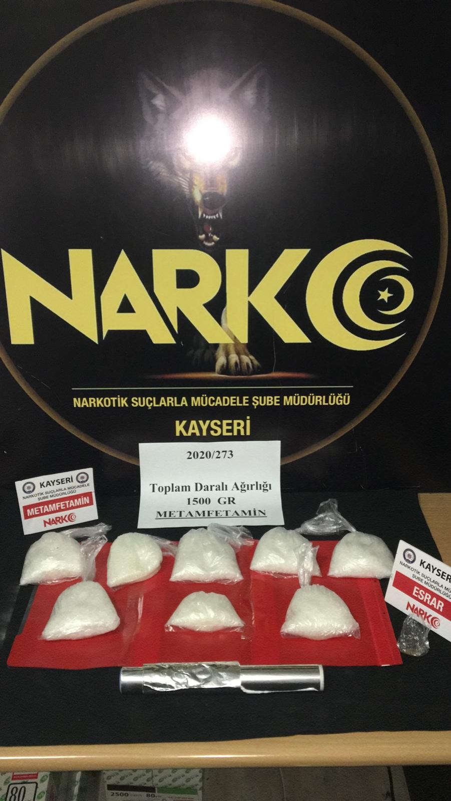 Kayseri’de 1.5 kilo metamfetamin ele geçirildi