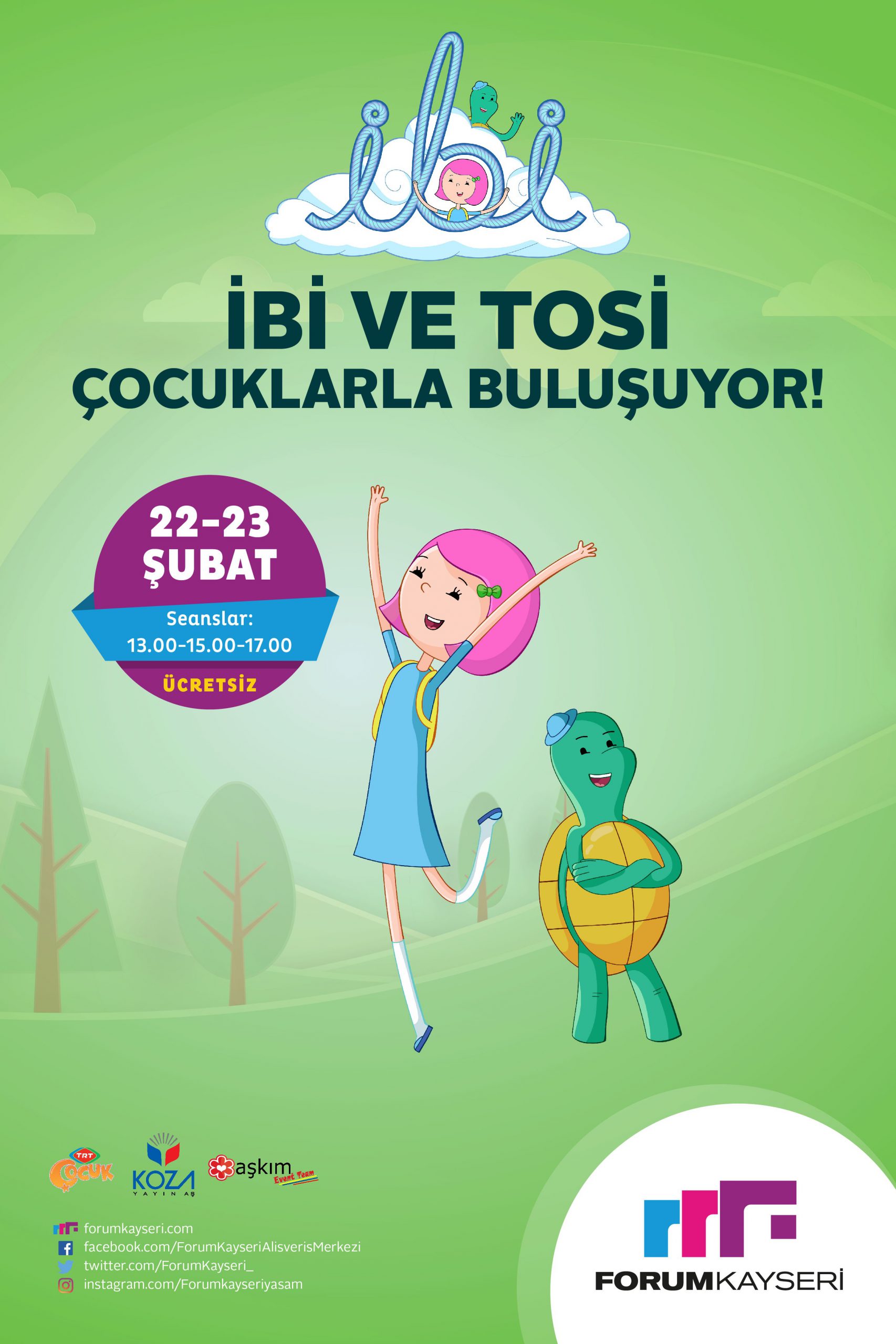 TRT Çocuk’un eğlenceli kahramanları İbi ve Tosi, Forum Kayseri’de hayranlarıyla buluşuyor