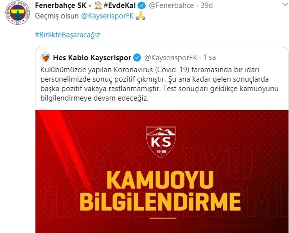 Kayserispor için geçmiş olsun mesajları
