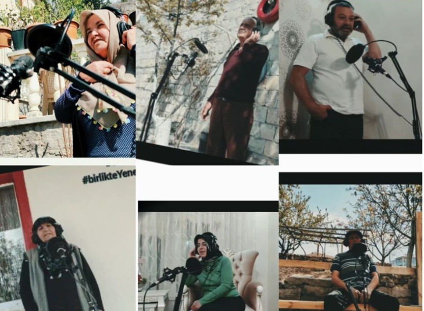 Yaşlılar sosyal mesafeye uyarak Gesi Bağları türküsünü seslendirdi