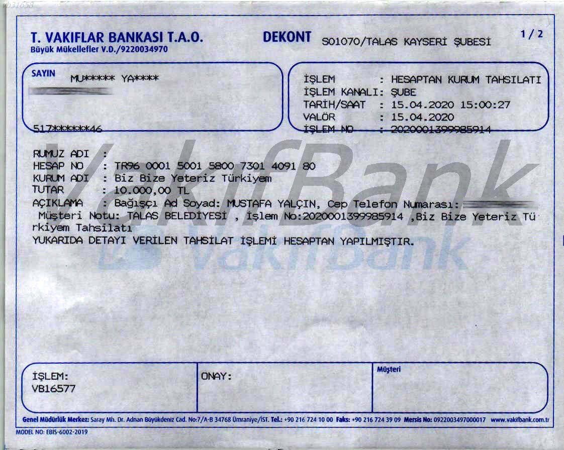 Başkan Yalçın’dan kampanyaya 10 bin TL destek