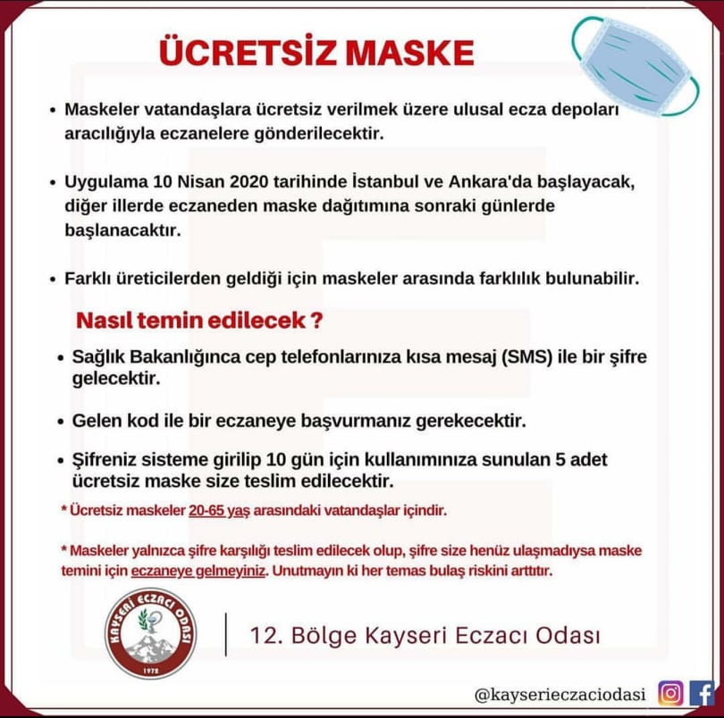 Kayseri Eczacı Odası’ndan ‘maske’ açıklaması