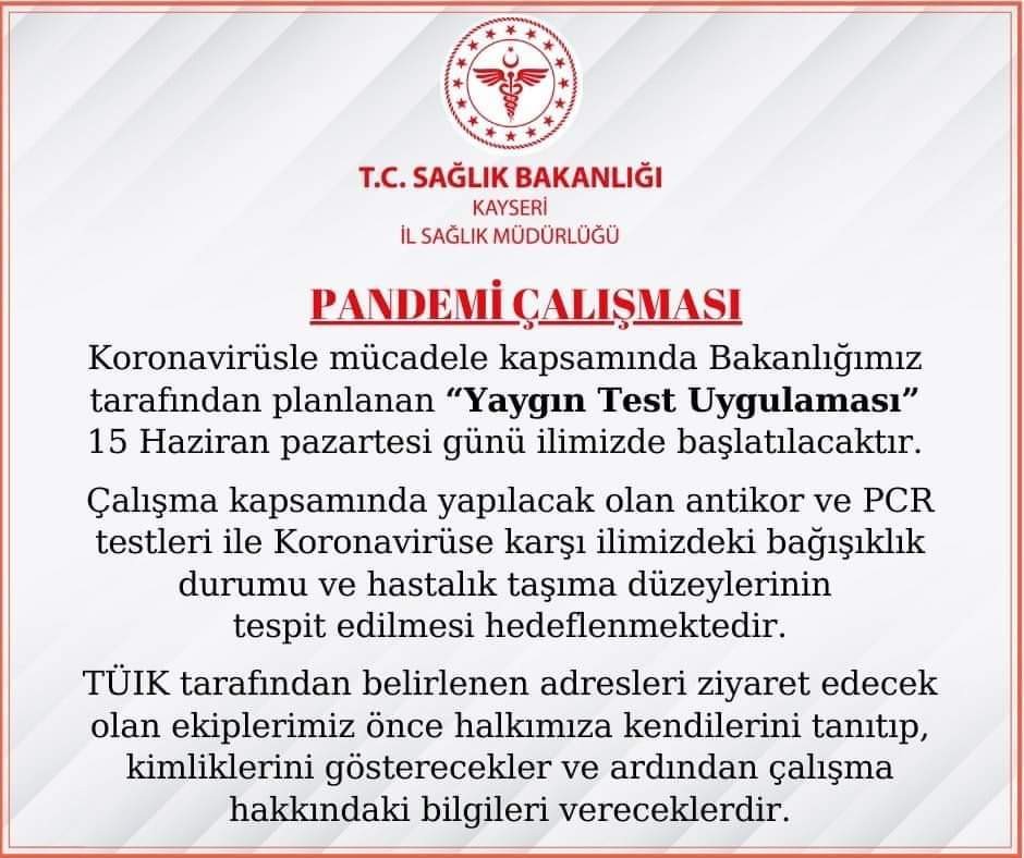 Kayseri’de ‘Yaygın Test Uygulaması’ başladı
