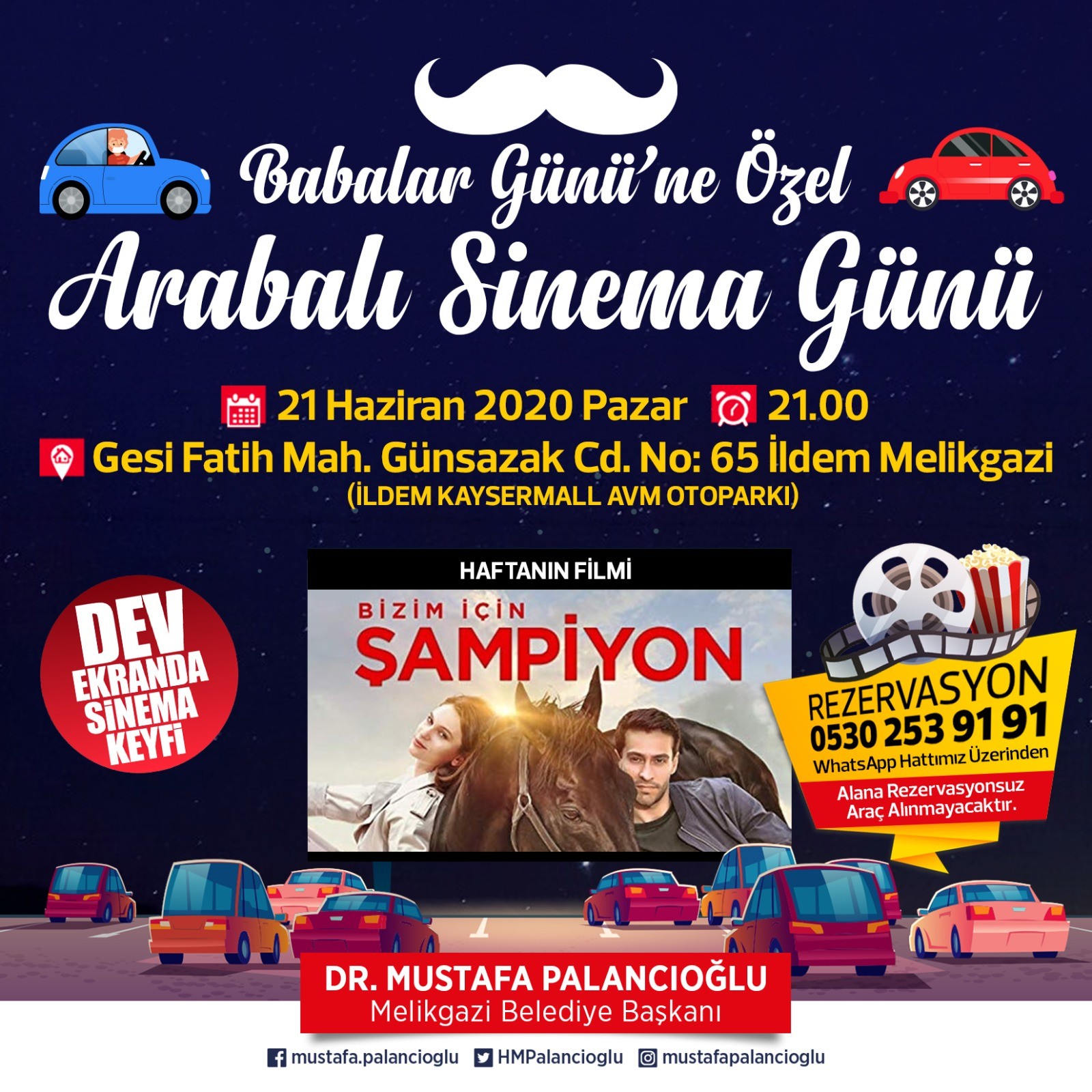 Melikgazi’de Babalar Günü’ne özel arabalı sinema günleri