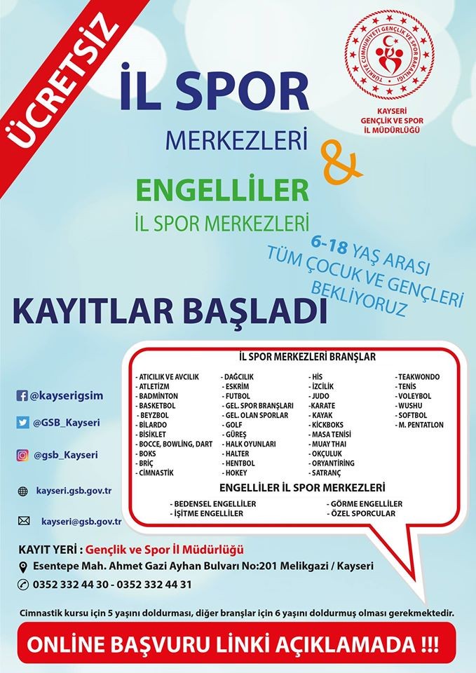 İl Spor merkezleri’ne kayıtlar online olarak yapılıyor