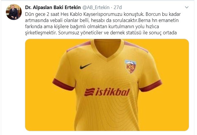 Alpaslan Baki Ertekin, “2 saat HES Kablo Kayserispor’u Konuştuk”