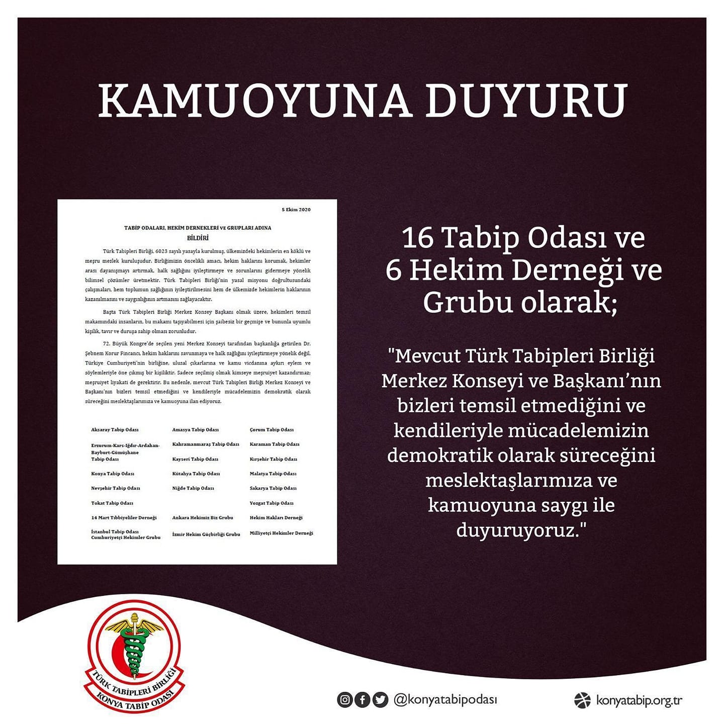 “Türk Tabipleri Birliği Başkanı bizi temsil etmiyor”